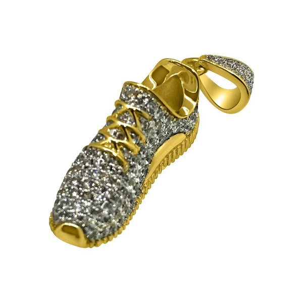 .925 Silver Mini 3D Shoe CZ Gold Bling Bling Pendant