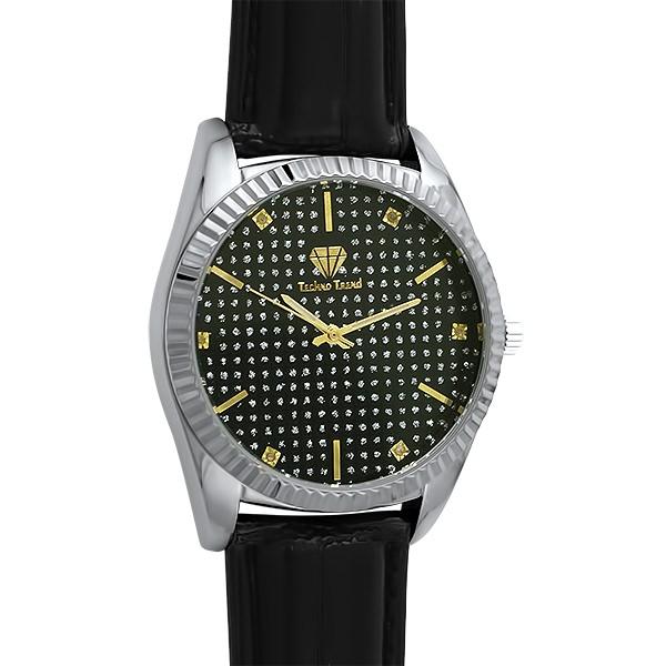 Diamond Dress Watch Silver Case Black Dial & Leather