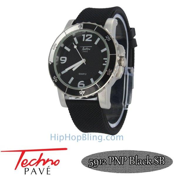 Techno Pave Sport Silver Black Rubber Watch