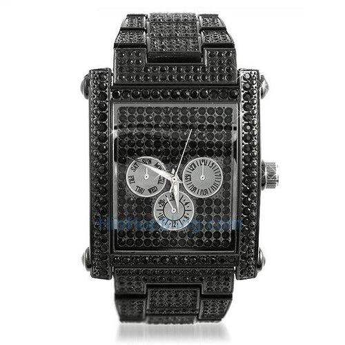 Custom Rectangle Custom Black Bling Bling Watch