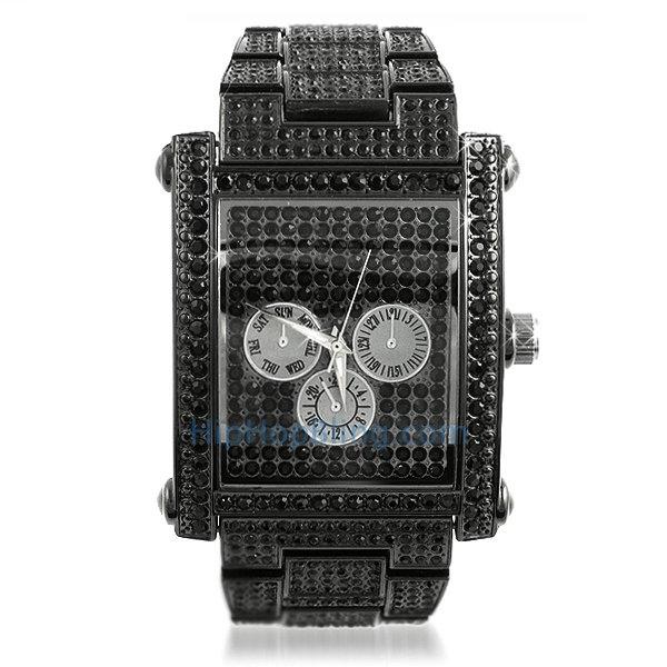 Custom Rectangle Custom Black Bling Bling Watch