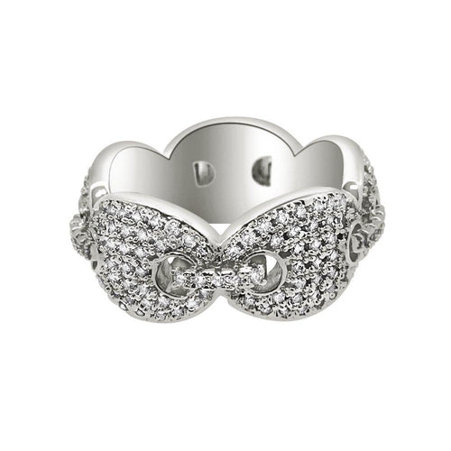 .925 Sterling Silver Marine Link Eternity Band CZ Bling Bling Ring