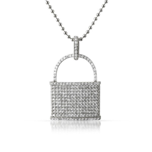 Pad Lock Micro Pave CZ Rhodium Pendant