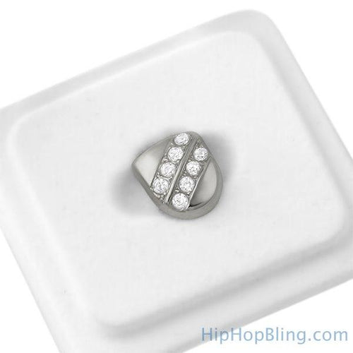 Tooth Grillz Diagonal Bling 2 Row Cap Silver