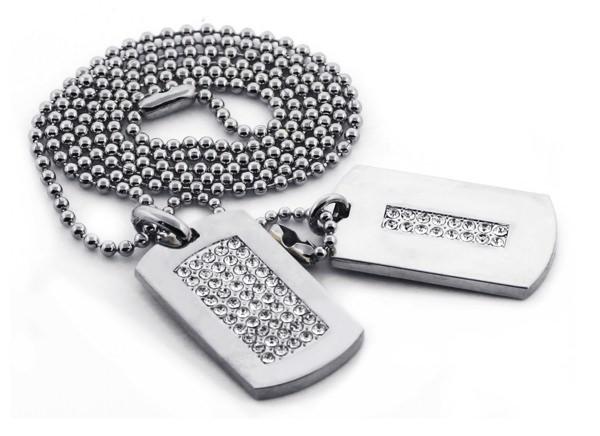 Iced Out 2 Dog Tag Set Rhodium