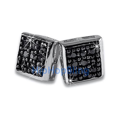 Small Box Black Iced Out Earrings .925 Silver