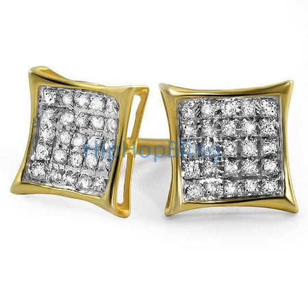 Square Halo Gold Iced Out CZ Earrings