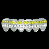 YELLOW / CLEAR Double Bar SILVER Iced Out Grillz Hip Hop Bling Grills BOTTOM