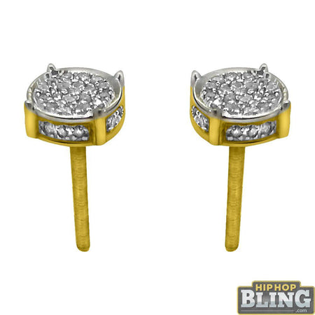 Solitaire Cluster Gold CZ Bling Bling Earrings