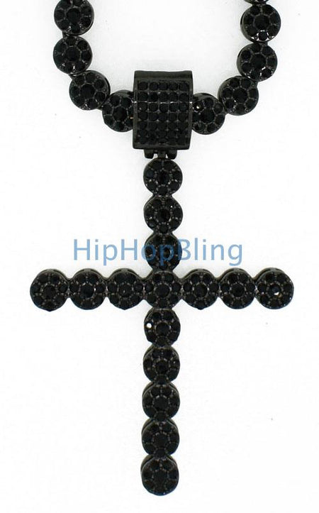 Black Curl Bling Cross & Chain Small