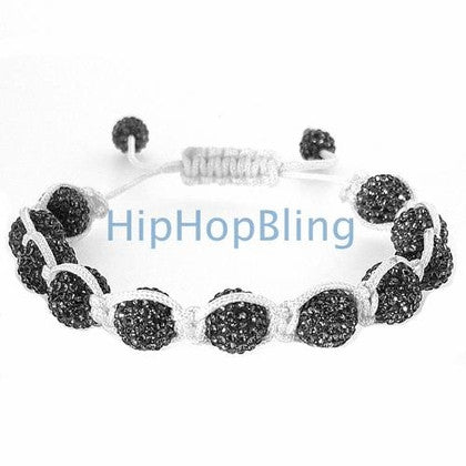 All Grey Bling Bling Disco Ball Bracelet White Rope