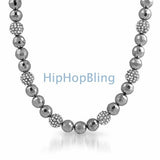 All Silver 15 Disco Ice Ball Bling Bling Necklace