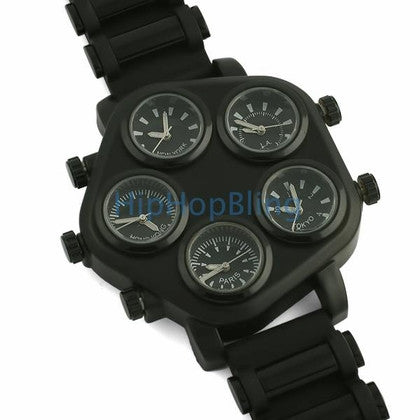 All Black Bling Hip Hop Watch Leather Band
