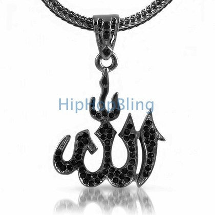 Allah Black Bling Bling Pendant & Chain Small