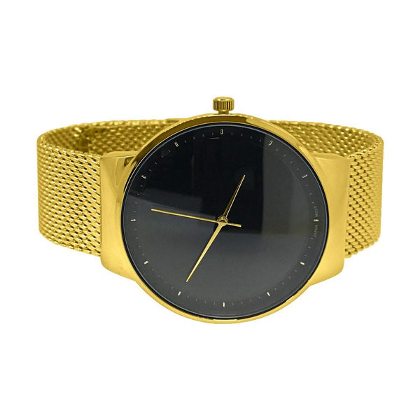 Minimalistic Black Dial Gold Mesh Band Watch