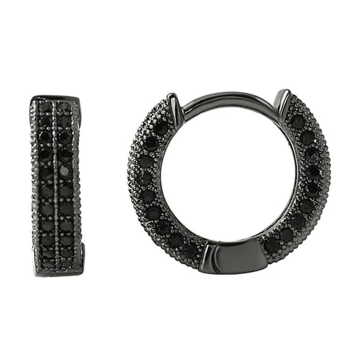 3D Hoop Earrings Black CZ Micro Pave