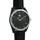 Dress Diamond Watch Silver Bezel Black Case & Band