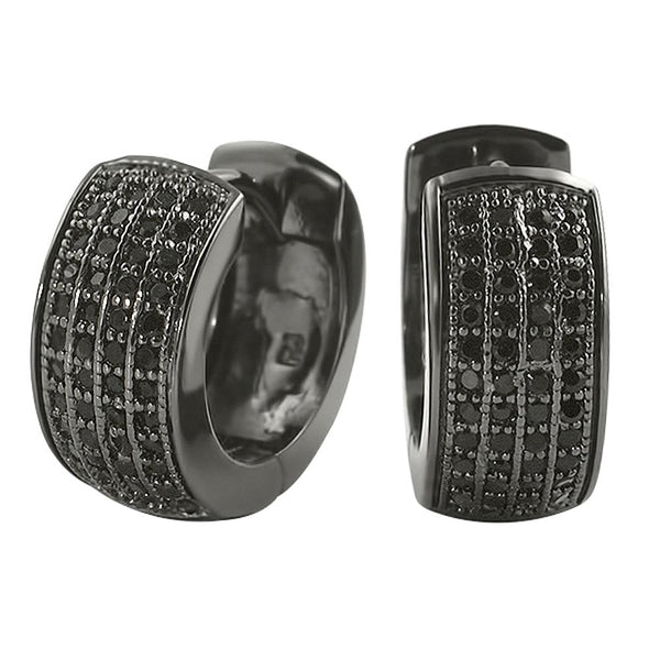 Thick 4 Row Hoops Black CZ Huggie Earrings