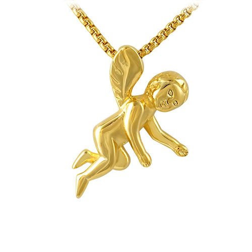 Gold Flying Cherub Angel Pendant Stainless Steel