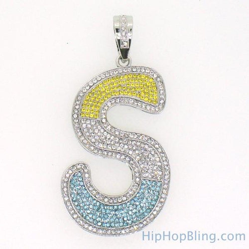 S Tri Color Bling Bling Initial Graffiti Pendant