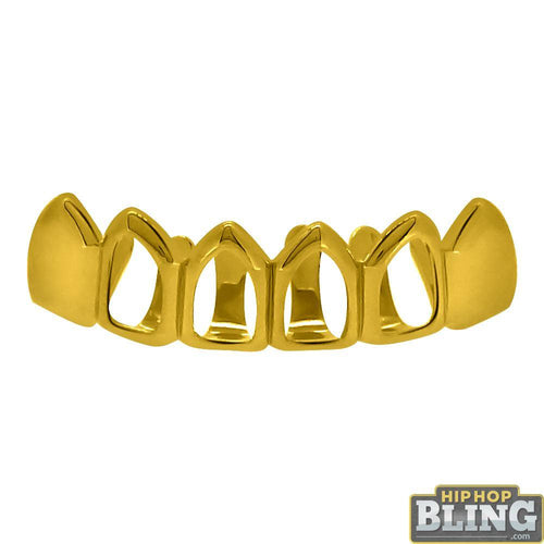 Gold Hip Hop Grillz 4 Outline Bottom Teeth