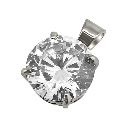 .925 Silver 15MM CZ Solitaire Rhodium Bling Bling Pendant