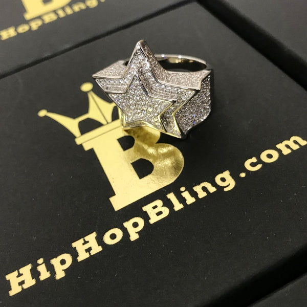 .925 Sterling Silver Super Star Rhodium CZ Bling Ring