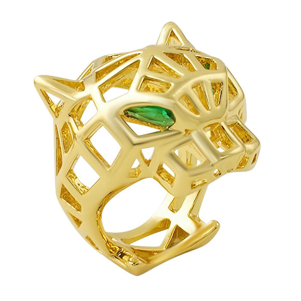 3D Wired Tiger Face Gold Fashion Ring