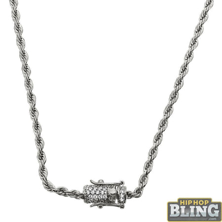 CZ Diamond Lock Gold Steel 2.5MM Franco Chain