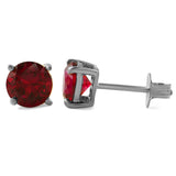 Lab Ruby Round Cut Stud Earrings .925 Silver