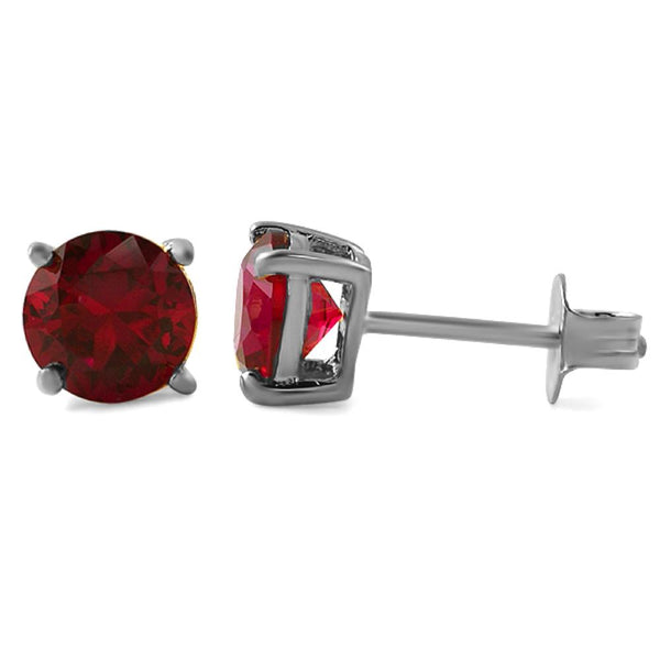 Lab Ruby Round Cut Stud Earrings .925 Silver