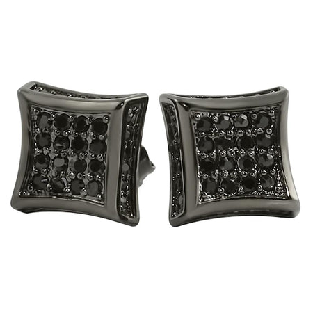 Black CZ Diamond Square Stud Earrings Black