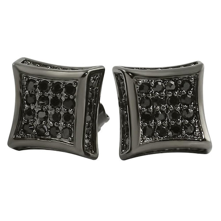 3D Square in Kite Black CZ Micro Pave Bling Earrings