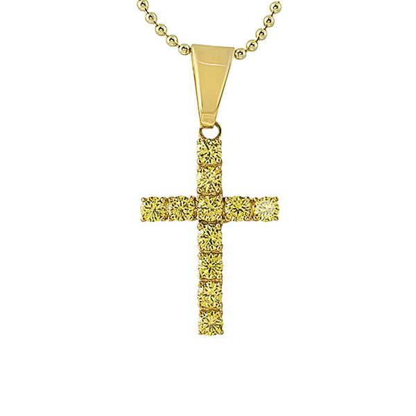 4MM Canary CZ Gold Stainless Steel Cross