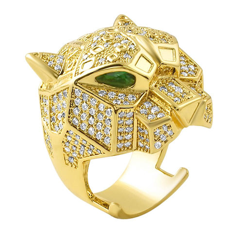 3D Tiger Micro Pave Gold Bling Bling Ring
