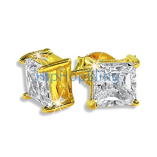 5mm Princess Cut Signity CZ Gold Vermeil Earrings