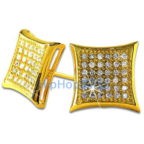 Large Kite Gold Vermeil CZ Micro Pave Bling Bling Earrings .925 Silver