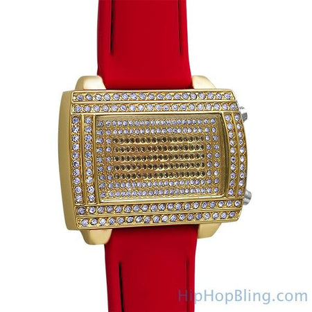 Bling Bling Watch Gold Pilot Style Bracelet Set