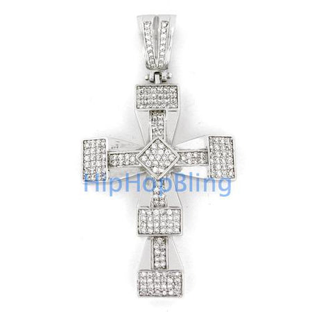 Rhodium Triple Bling Bling Cross & Chain Small
