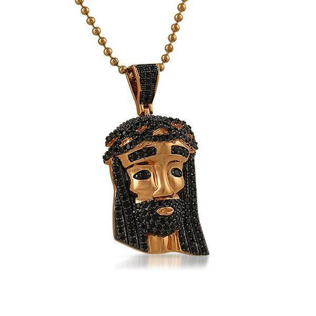 Iced Out Rose Gold Micro Jesus Pendant Solid