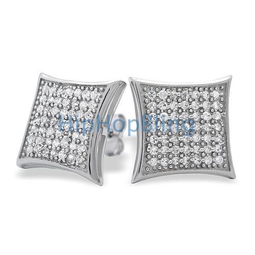 XL Puffed Kite CZ Micro Pave Bling Earrings .925 Silver