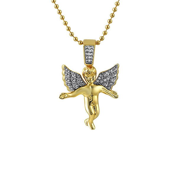 Gold Iced Out Micro Angel Pendant