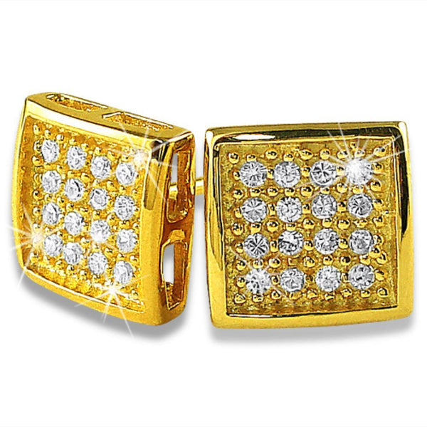 Deep Box Gold Vermeil CZ 32 Stones Bling Micro Pave Earrings .925 Silver