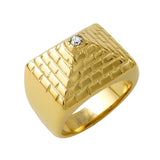Gold Pyramid Stainless Steel CZ Ring