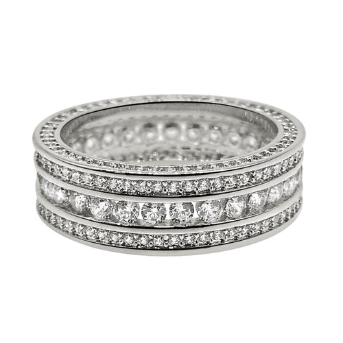.925 Silver Channel Set 360 Eternity Band Rhodium CZ Bling Ring