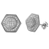 3D Domed Hexagon Rhodium CZ Hip Hop Earrings