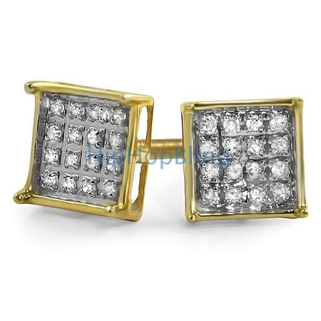 XXL Deep Dish Box Gold Vermeil CZ Bling Micro Pave Earrings .925 Silver