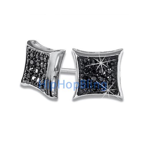 Kite 32 Stones Black CZ Micro Pave Earrings .925 Silver