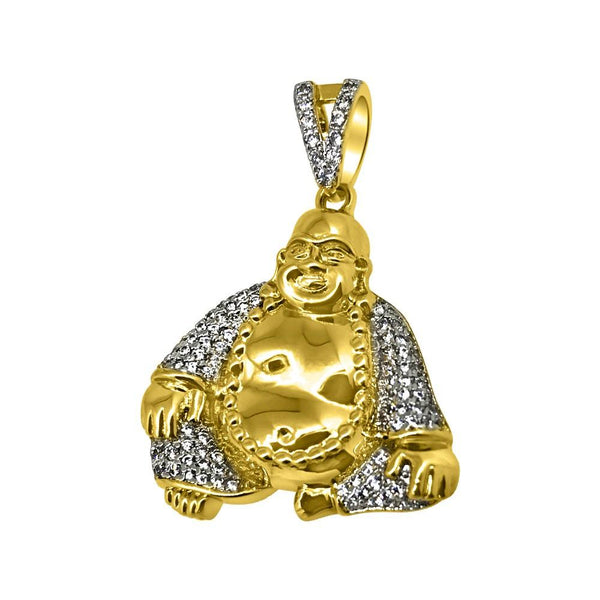 .925 Silver Gold Buddha CZ Bling Bling Pendant