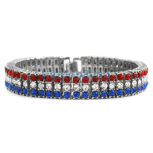 USA Red White & Blue 3 Row Iced Out Bracelet